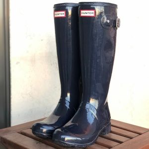 HUNTER ORIGINAL TALL GLOSS WOMEN'S  NAVY